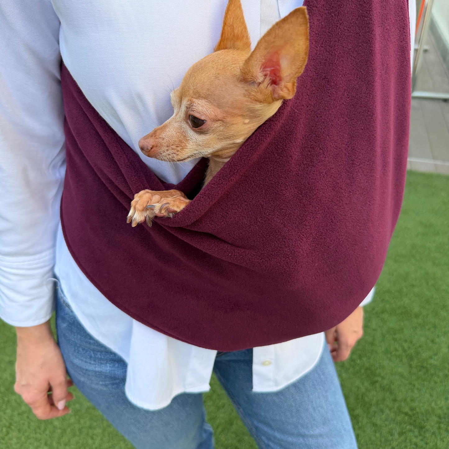 Fleece Pet Sling Carrier – Burgundy– 2-15 lbs / 1-7 kg (Autumn/Winter)