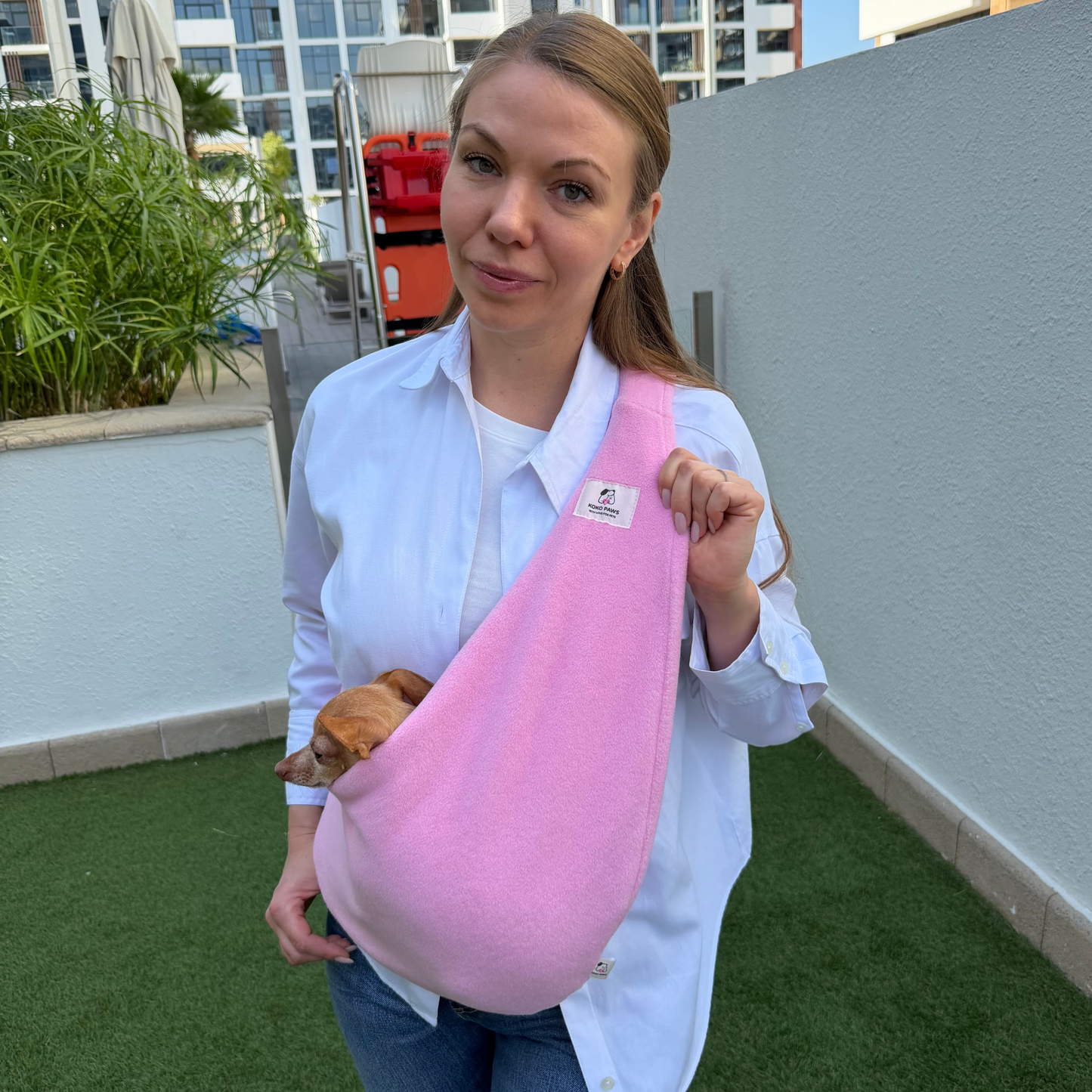 Fleece Pet Sling Carrier – Pink – 2-15 lbs / 1-7 kg (Autumn/Winter)