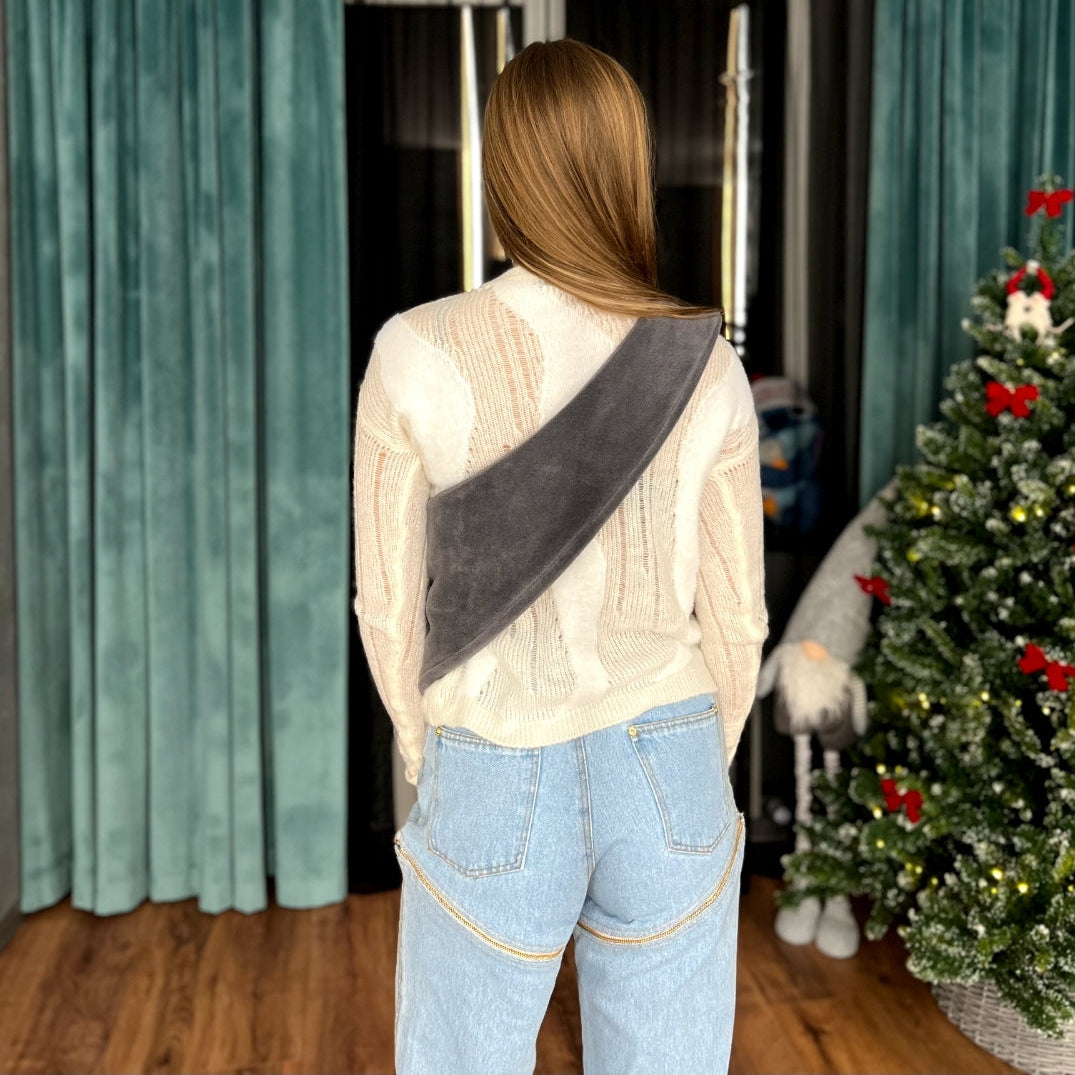 Fleece Pet Sling Carrier – Grey – 2-15 lbs / 1-7 kg (Autumn/Winter)