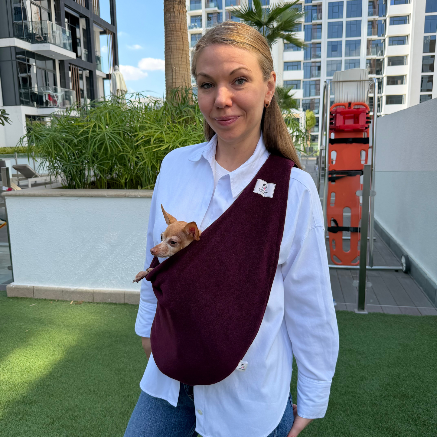 Fleece Pet Sling Carrier – Burgundy– 2-15 lbs / 1-7 kg (Autumn/Winter)