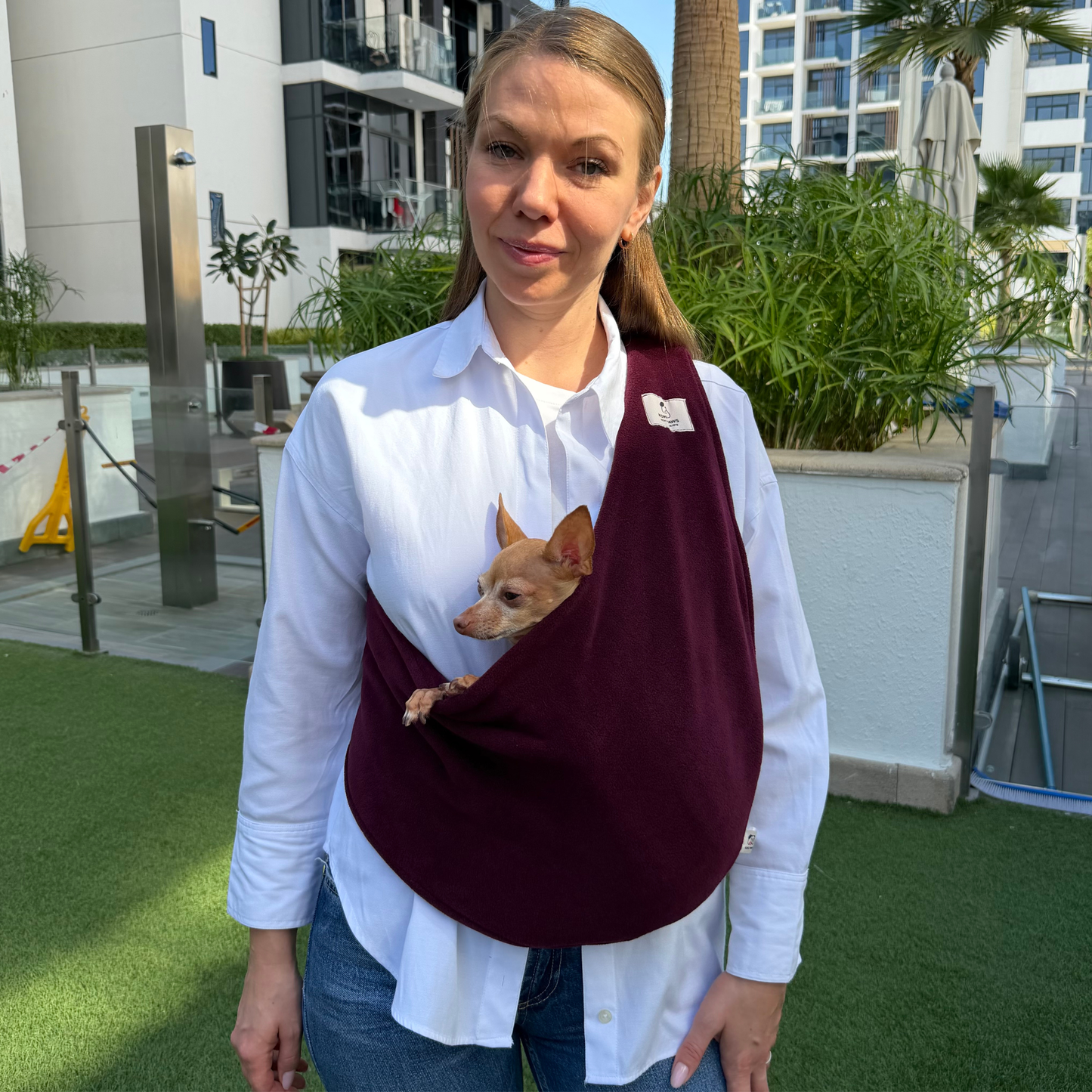 Fleece Pet Sling Carrier – Burgundy– 2-15 lbs / 1-7 kg (Autumn/Winter)