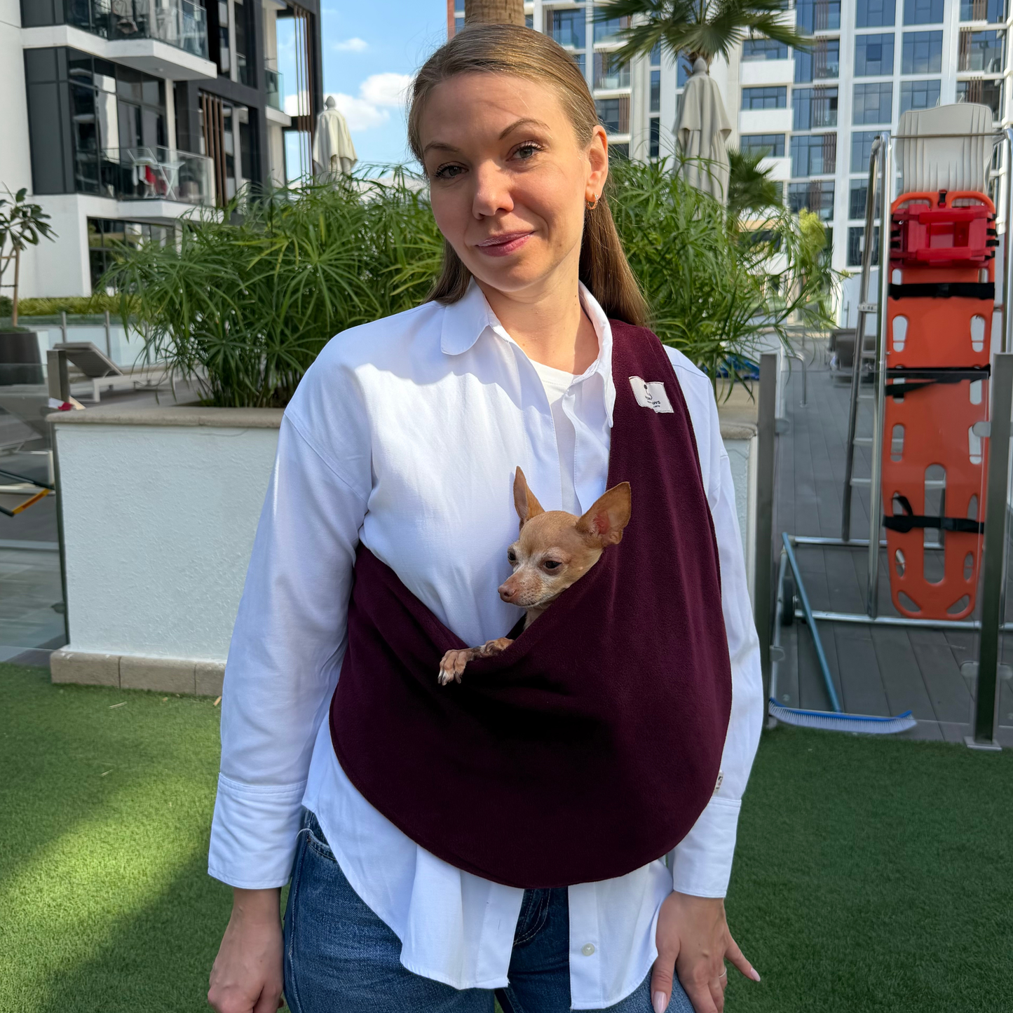 Fleece Pet Sling Carrier – Burgundy– 2-15 lbs / 1-7 kg (Autumn/Winter)