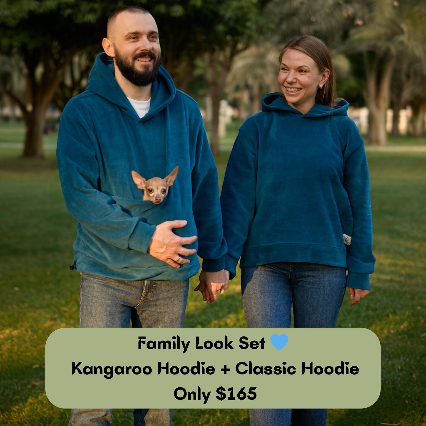 Blue Fleece Hoodie Set – Family Look (Kangaroo Hoodie + Classic Hoodie)