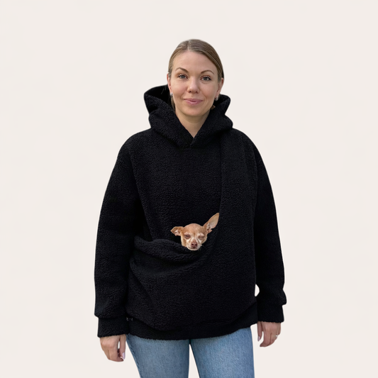Teddy Kangaroo Hoodie Carrier - Black - 2-15 lbs / 1-7 kg (Autumn/Winter)