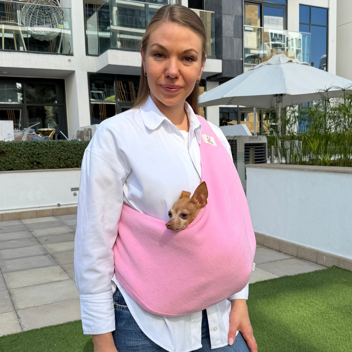 Fleece Pet Sling Carrier – Pink – 2-15 lbs / 1-7 kg (Autumn/Winter)