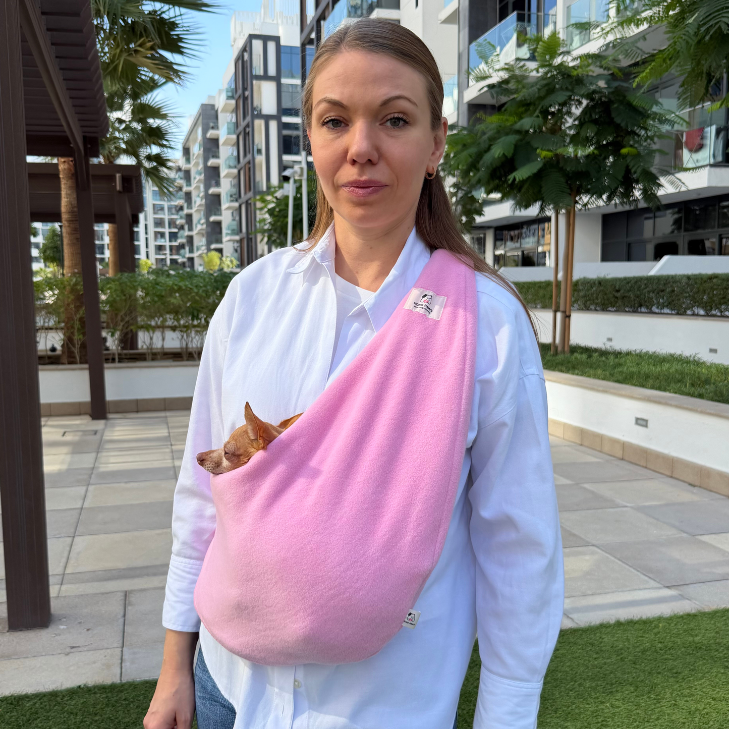 Fleece Pet Sling Carrier – Pink – 2-15 lbs / 1-7 kg (Autumn/Winter)