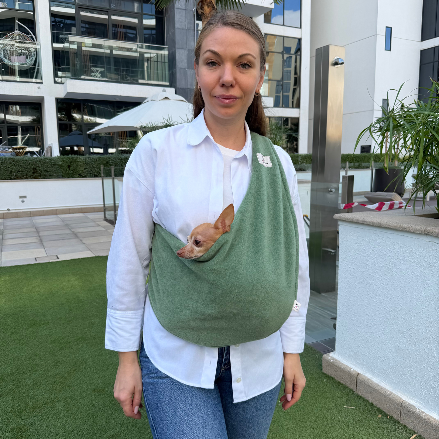 Fleece Pet Sling Carrier – Olive – 2-15 lbs / 1-7 kg (Autumn/Winter)