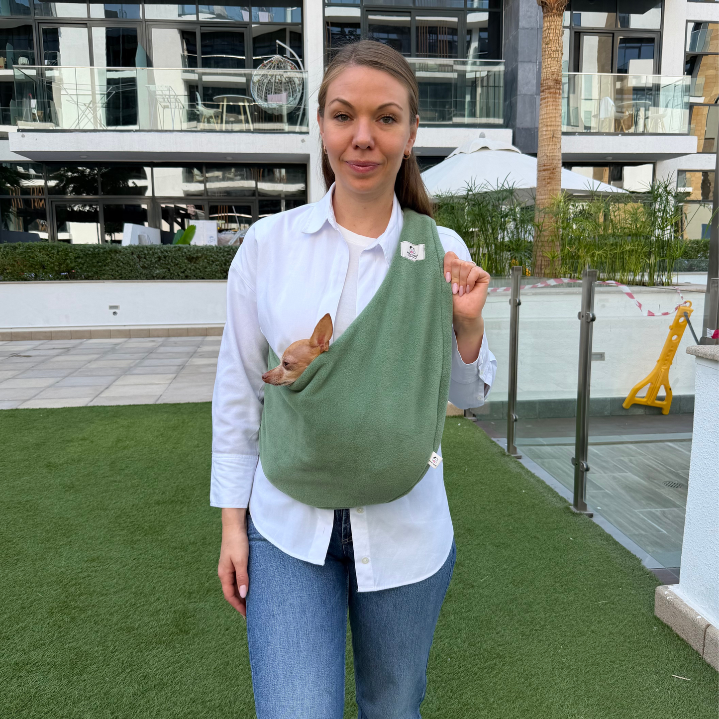 Fleece Pet Sling Carrier – Olive – 2-15 lbs / 1-7 kg (Autumn/Winter)