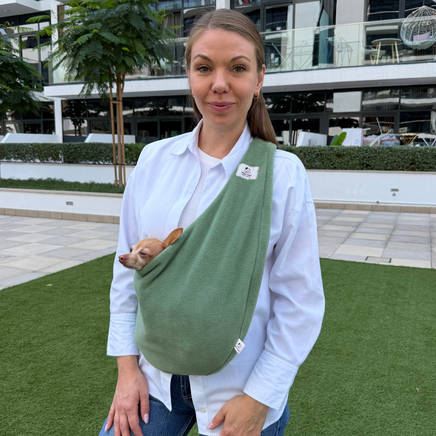 Fleece Pet Sling Carrier – Olive – 2-15 lbs / 1-7 kg (Autumn/Winter)