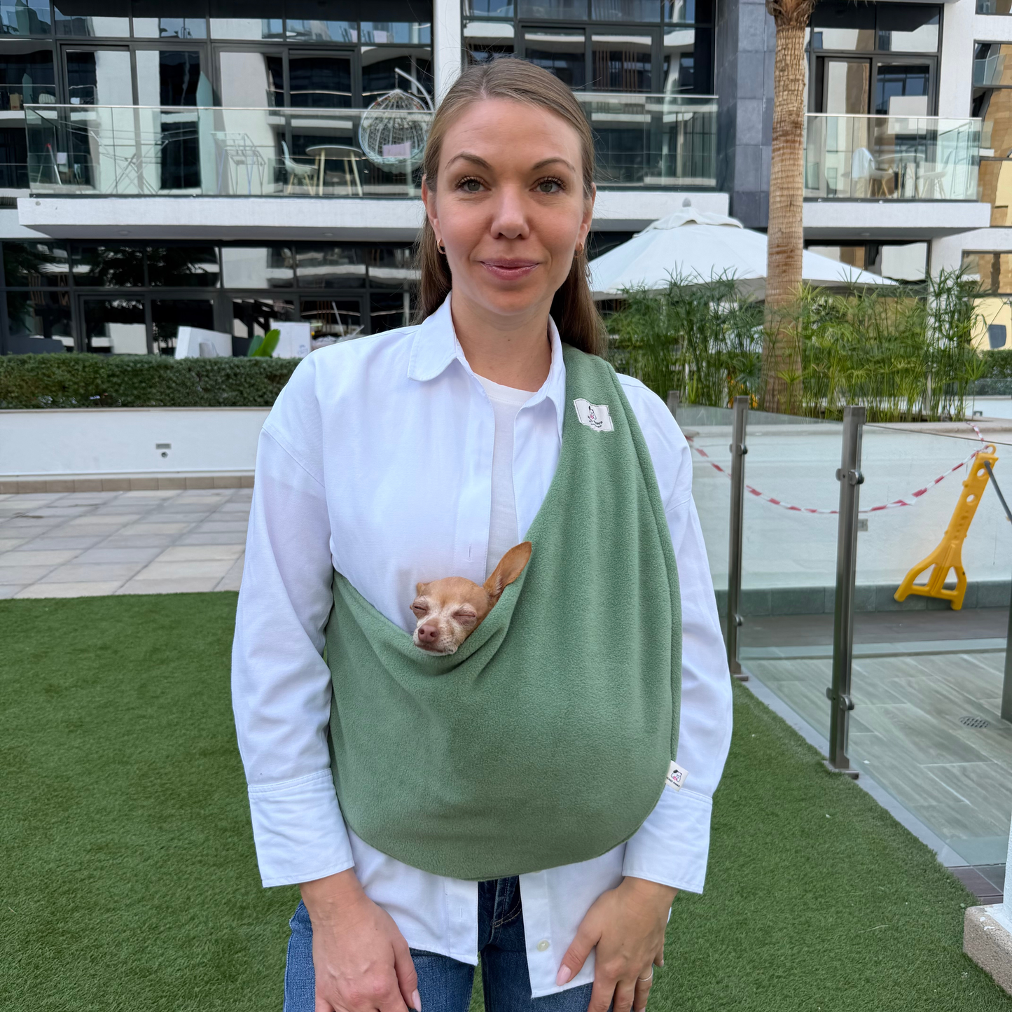 Fleece Pet Sling Carrier – Olive – 2-15 lbs / 1-7 kg (Autumn/Winter)