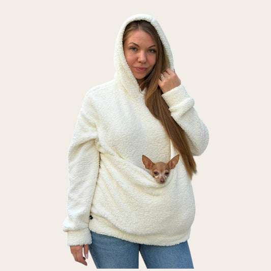 Teddy Kangaroo Hoodie Carrier - Milky - 2-15 lbs / 1-7 kg (Autumn/Winter)