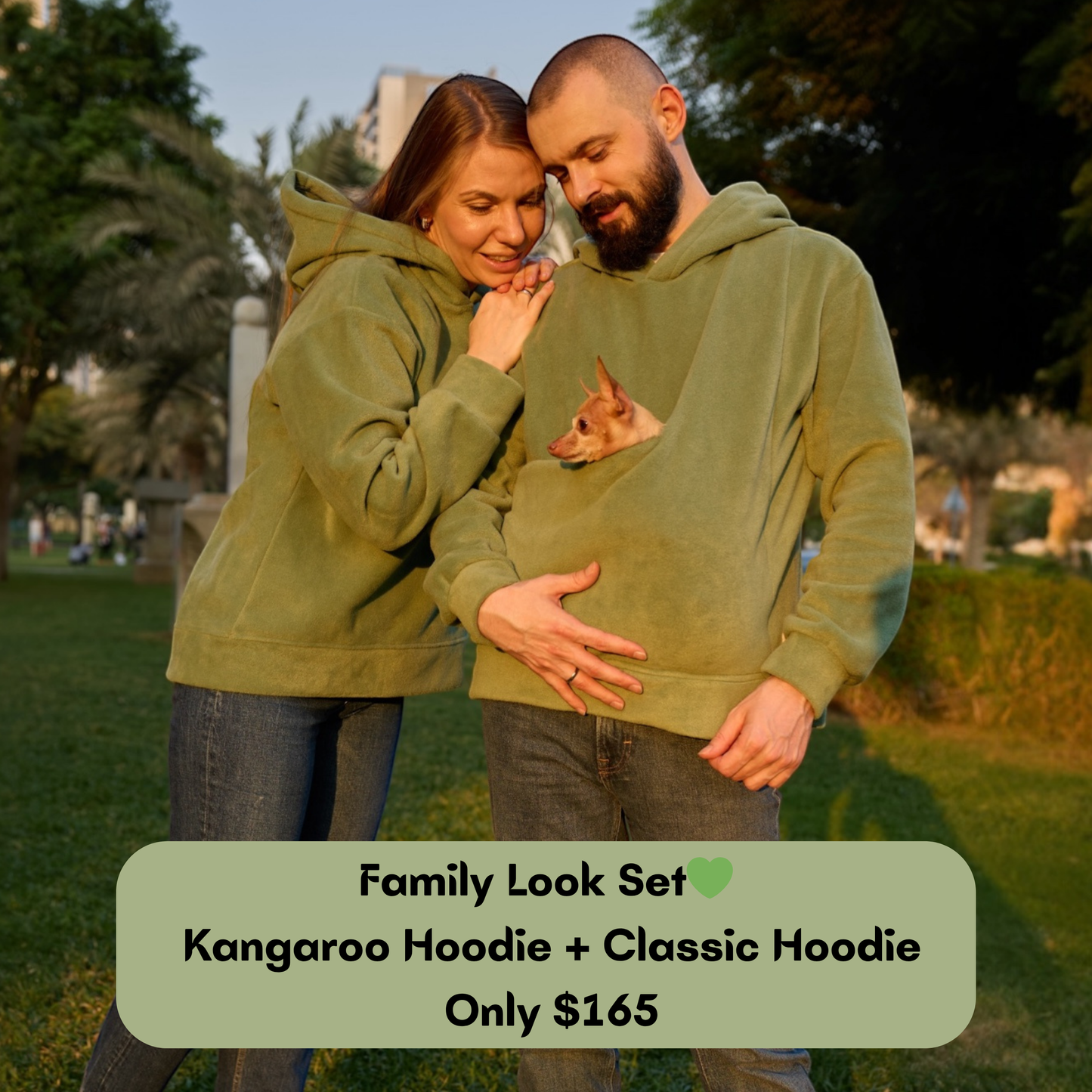 Olive Fleece Hoodie Set – Family Look (Kangaroo Hoodie + Classic Hoodie)