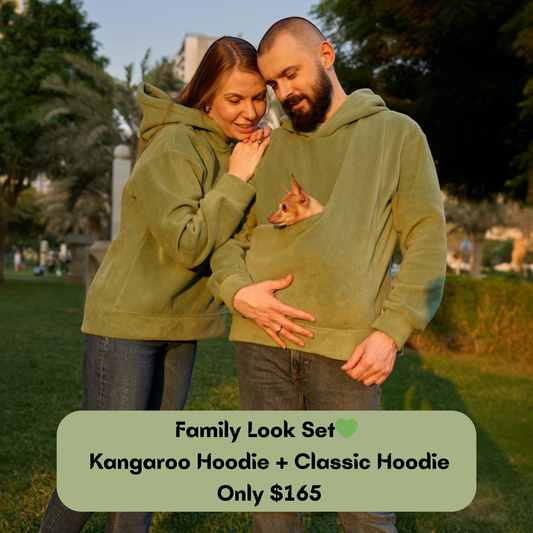 Olive Fleece Hoodie Set – Family Look (Kangaroo Hoodie + Classic Hoodie)