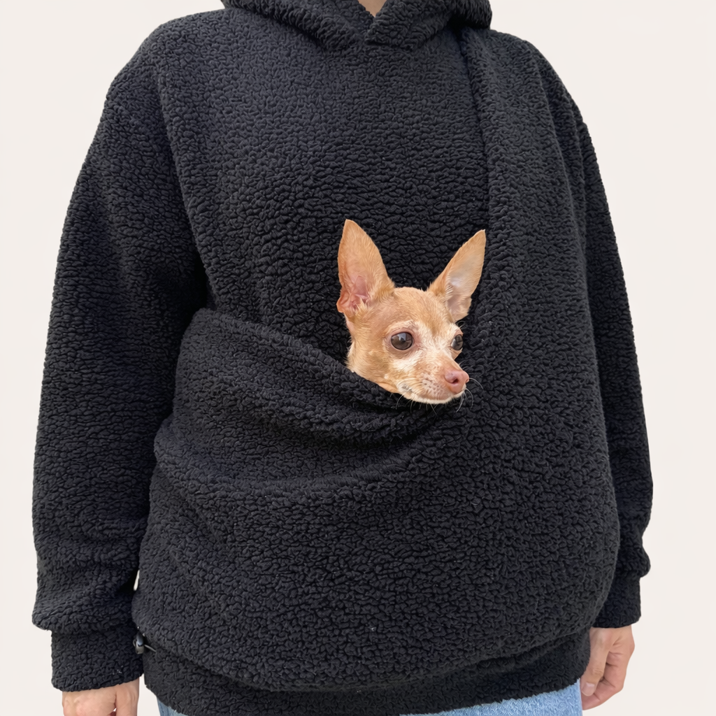 Teddy Kangaroo Hoodie Carrier - Black - 2-15 lbs / 1-7 kg (Autumn/Winter)