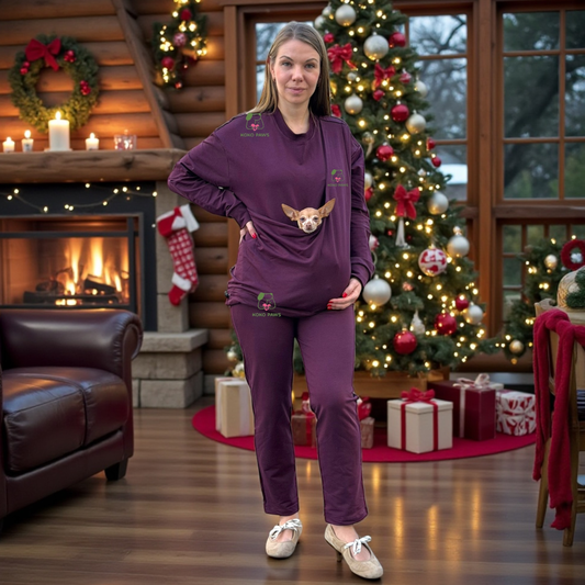 Plum Cotton Pet Carrier Pajama Set - Unisex Loungewear