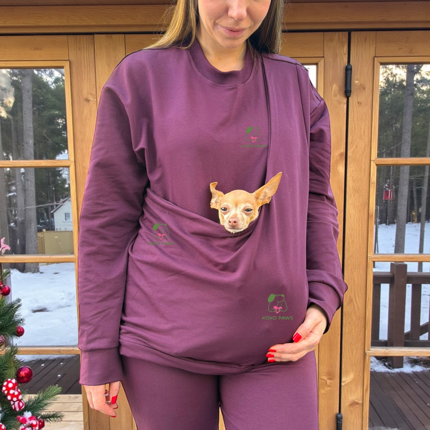 Plum Cotton Pet Carrier Pajama Set - Unisex Loungewear