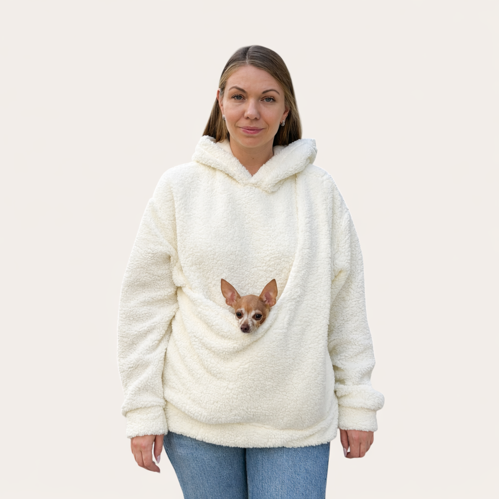 Teddy Kangaroo Hoodie Carrier - Milky - 2-15 lbs / 1-7 kg (Autumn/Winter)