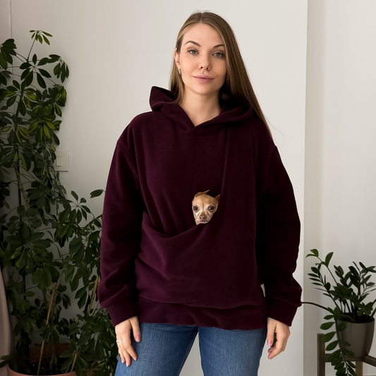 Fleece Kangaroo Hoodie - Burgundy – 2-15 lbs / 1-7 kg (Autumn/Winter)