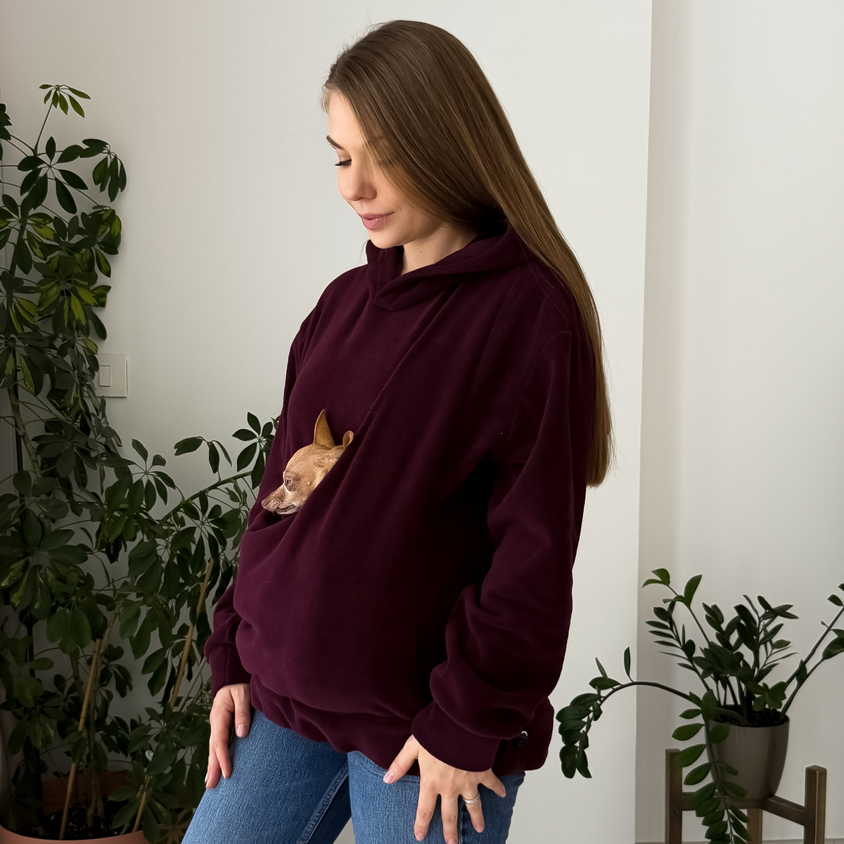 Fleece Kangaroo Hoodie - Burgundy – 2-15 lbs / 1-7 kg (Autumn/Winter)