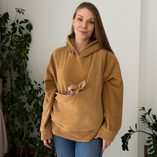 Fleece Kangaroo Hoodie - Caramel – 2-15 lbs / 1-7 kg (Autumn/Winter)