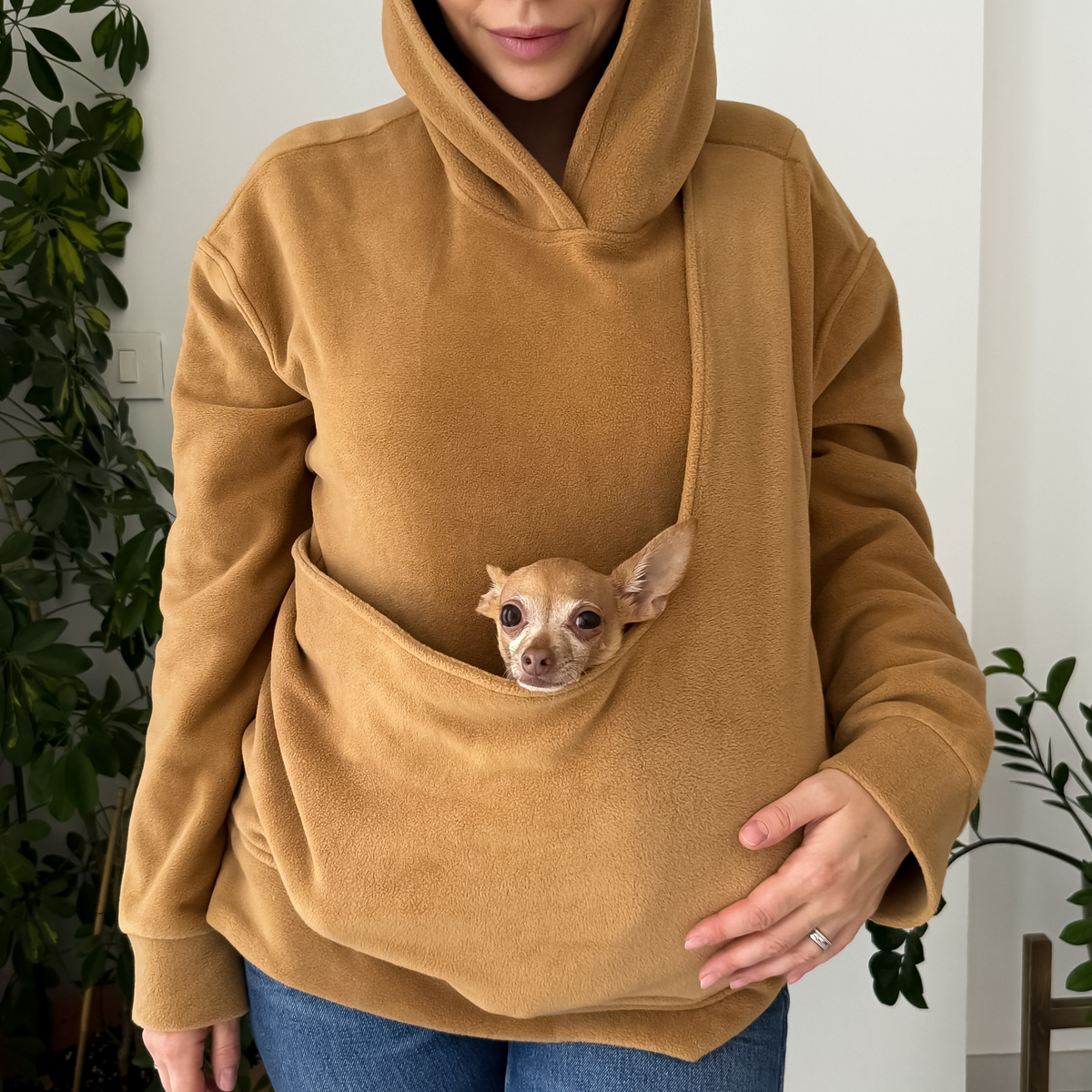 Fleece Kangaroo Hoodie - Caramel – 2-15 lbs / 1-7 kg (Autumn/Winter)