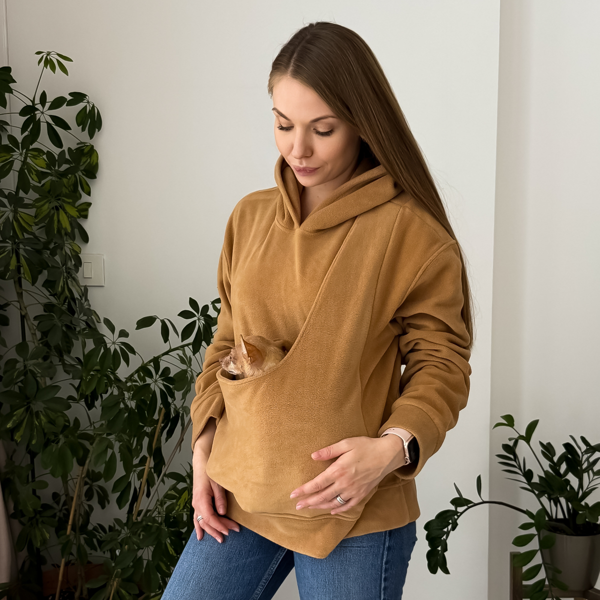 Fleece Kangaroo Hoodie - Caramel – 2-15 lbs / 1-7 kg (Autumn/Winter)