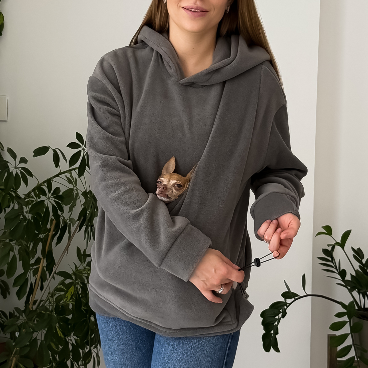 Fleece Kangaroo Hoodie - Grey – 2-15 lbs / 1-7 kg (Autumn/Winter)