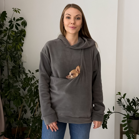 Fleece Kangaroo Hoodie - Grey – 2-15 lbs / 1-7 kg (Autumn/Winter)