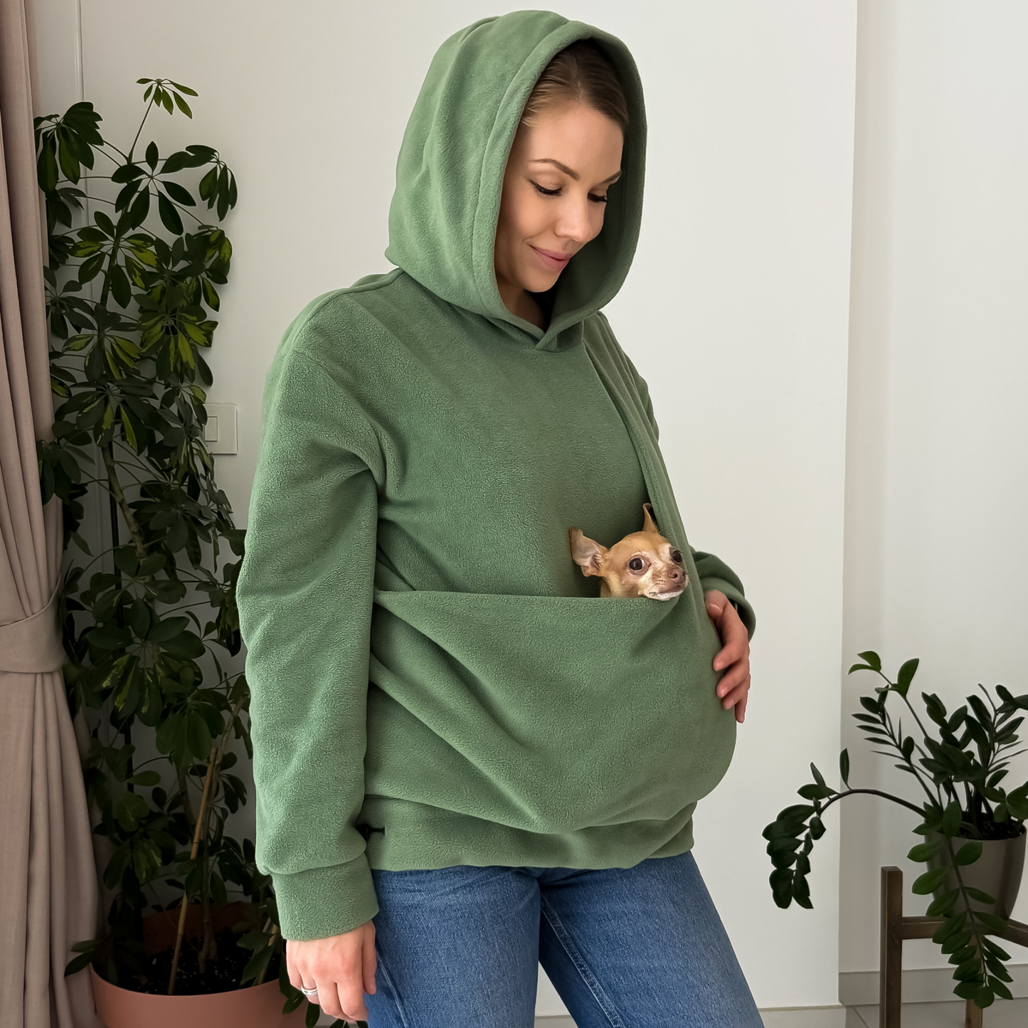 Olive Fleece Pet Lover Sets – Hoodie, Sling, Blanket & Mat