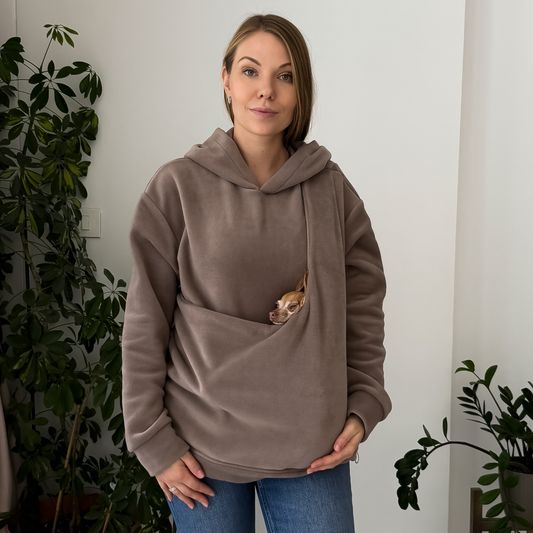 Fleece Kangaroo Hoodie - Taupe – 2-15 lbs / 1-7 kg (Autumn/Winter)