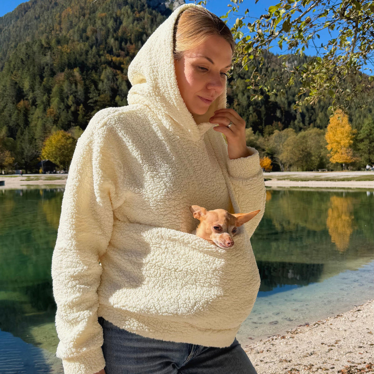 Teddy Kangaroo Hoodie Carrier - Milky - 2-15 lbs / 1-7 kg (Autumn/Winter)
