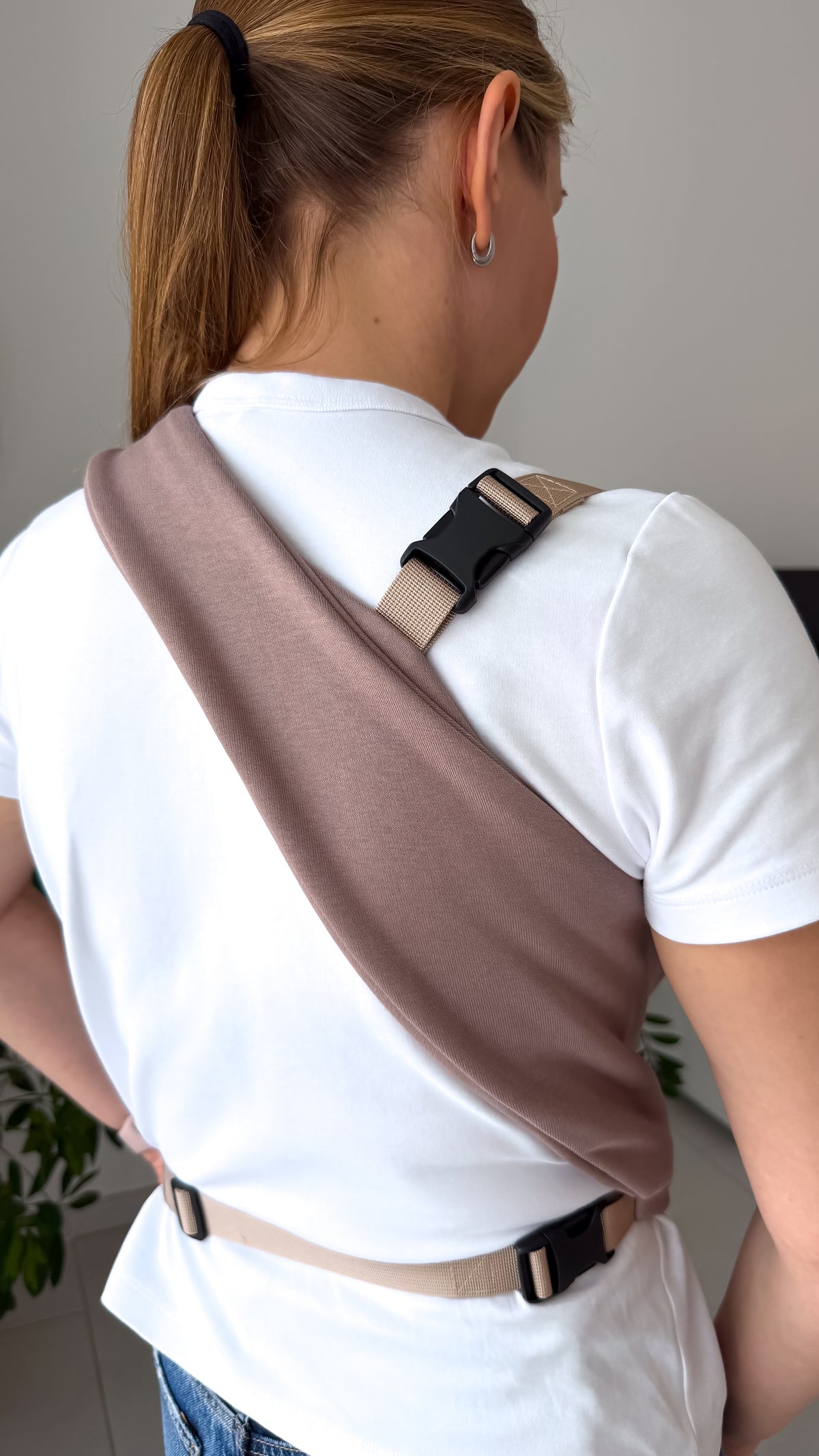 Taupe Dual-Shoulder Security Sling for small dogs by KokoPaws.