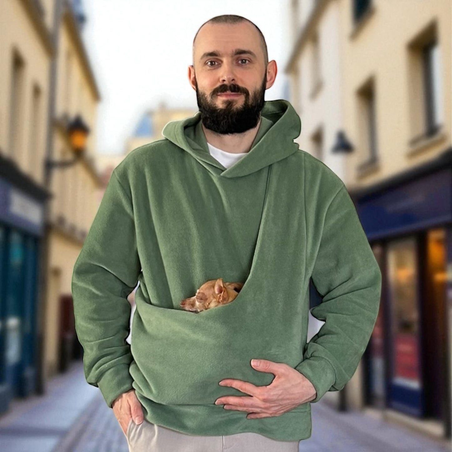 Fleece Kangaroo Hoodie - Olive – 2-15 lbs / 1-7 kg (Autumn/Winter)