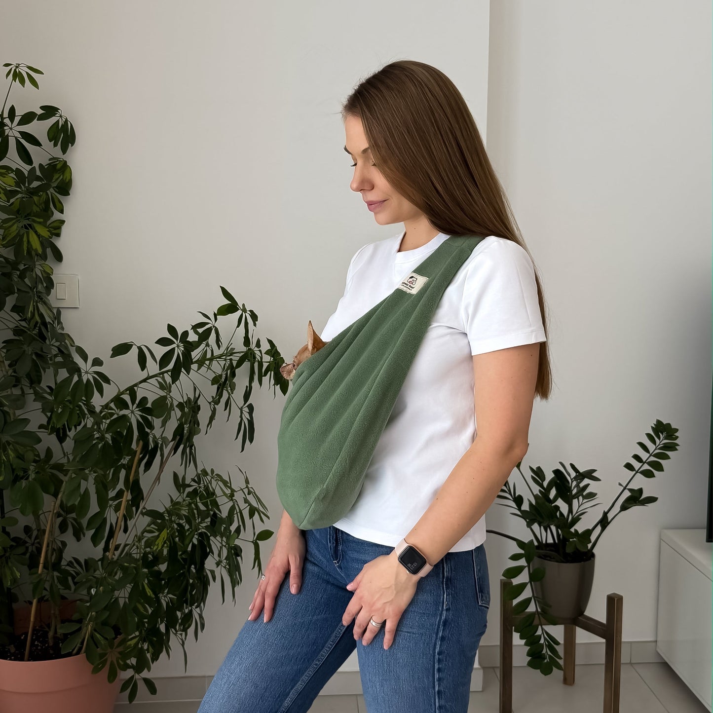 Fleece Pet Sling Carrier – Olive – 2-15 lbs / 1-7 kg (Autumn/Winter)