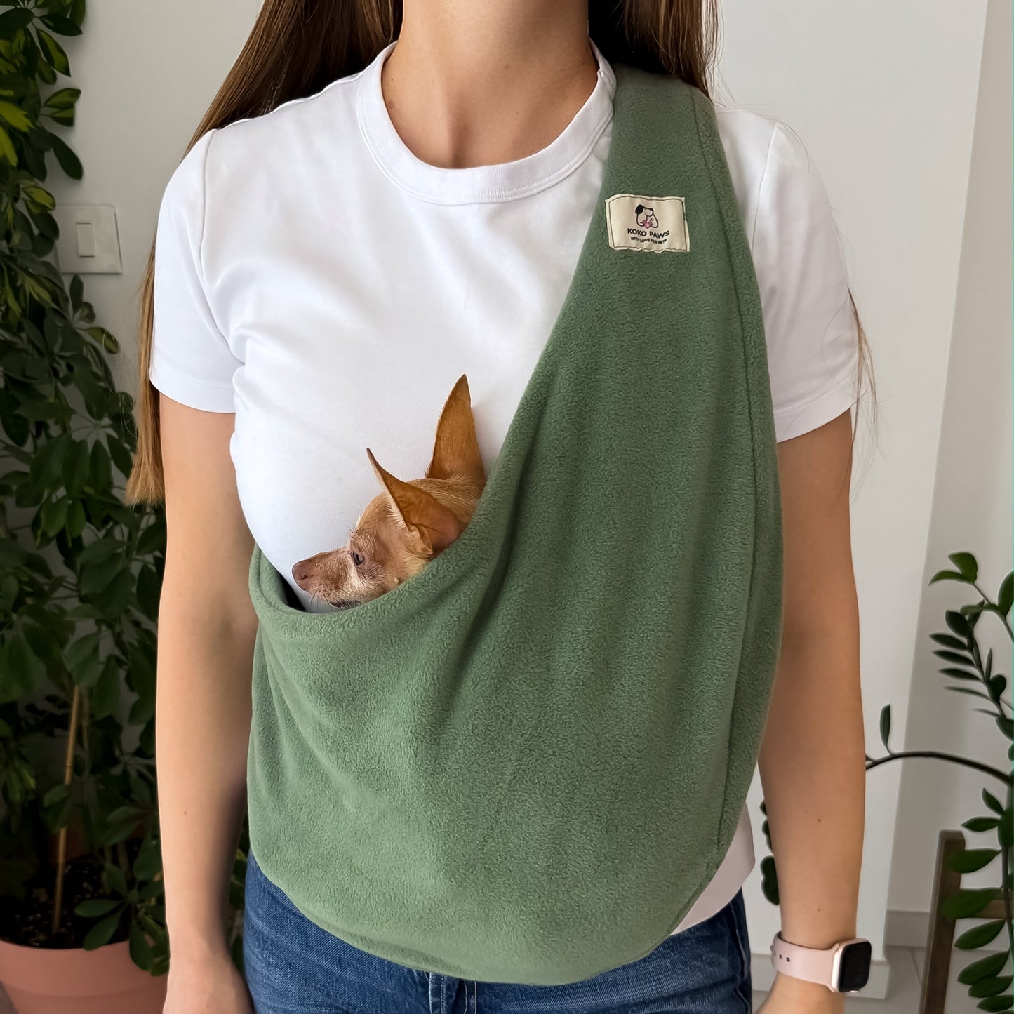 Fleece Pet Sling Carrier – Olive – 2-15 lbs / 1-7 kg (Autumn/Winter)
