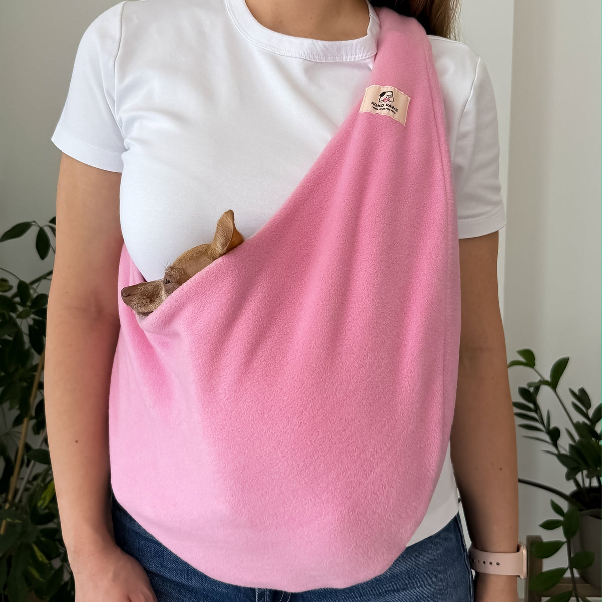 Fleece Pet Sling Carrier – Pink – 2-15 lbs / 1-7 kg (Autumn/Winter)