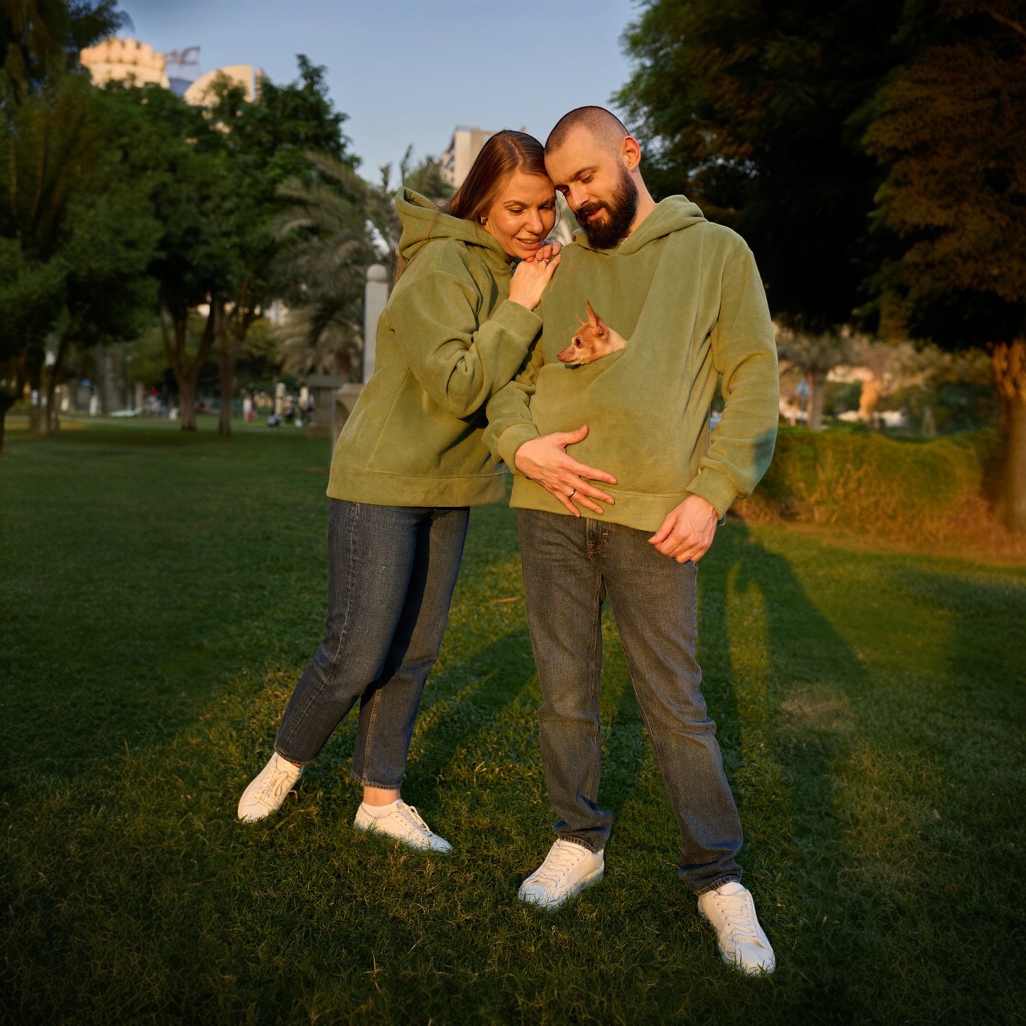 Olive Fleece Hoodie Set – Family Look (Kangaroo Hoodie + Classic Hoodie)