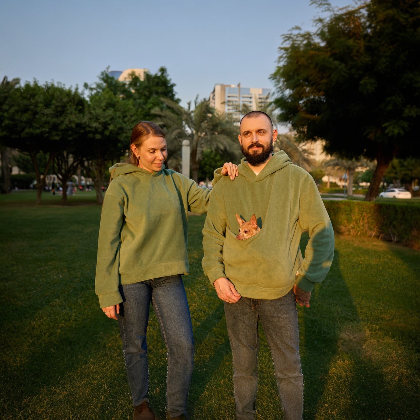 Olive Fleece Hoodie Set – Family Look (Kangaroo Hoodie + Classic Hoodie)