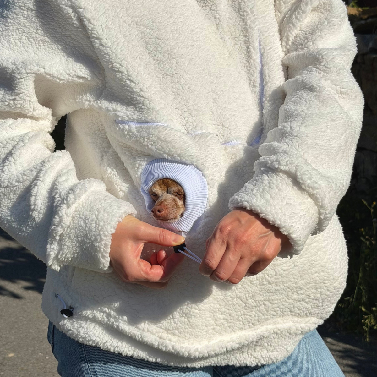 Milky Teddy Kangaroo Hoodie with Dog Pocket & Head Opening