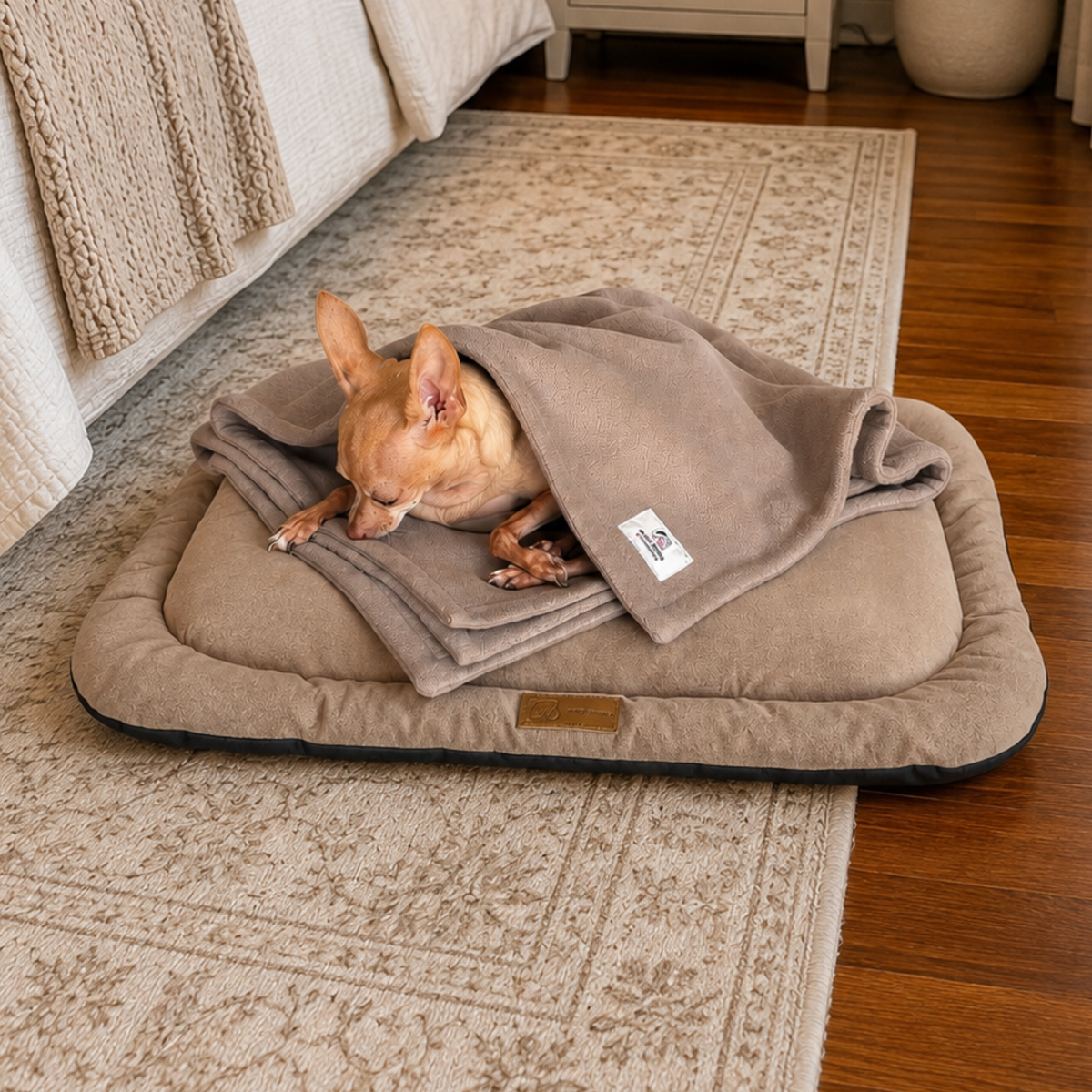 Taupe Fleece Pet Lover Sets – Hoodie, Sling, Blanket & Mat