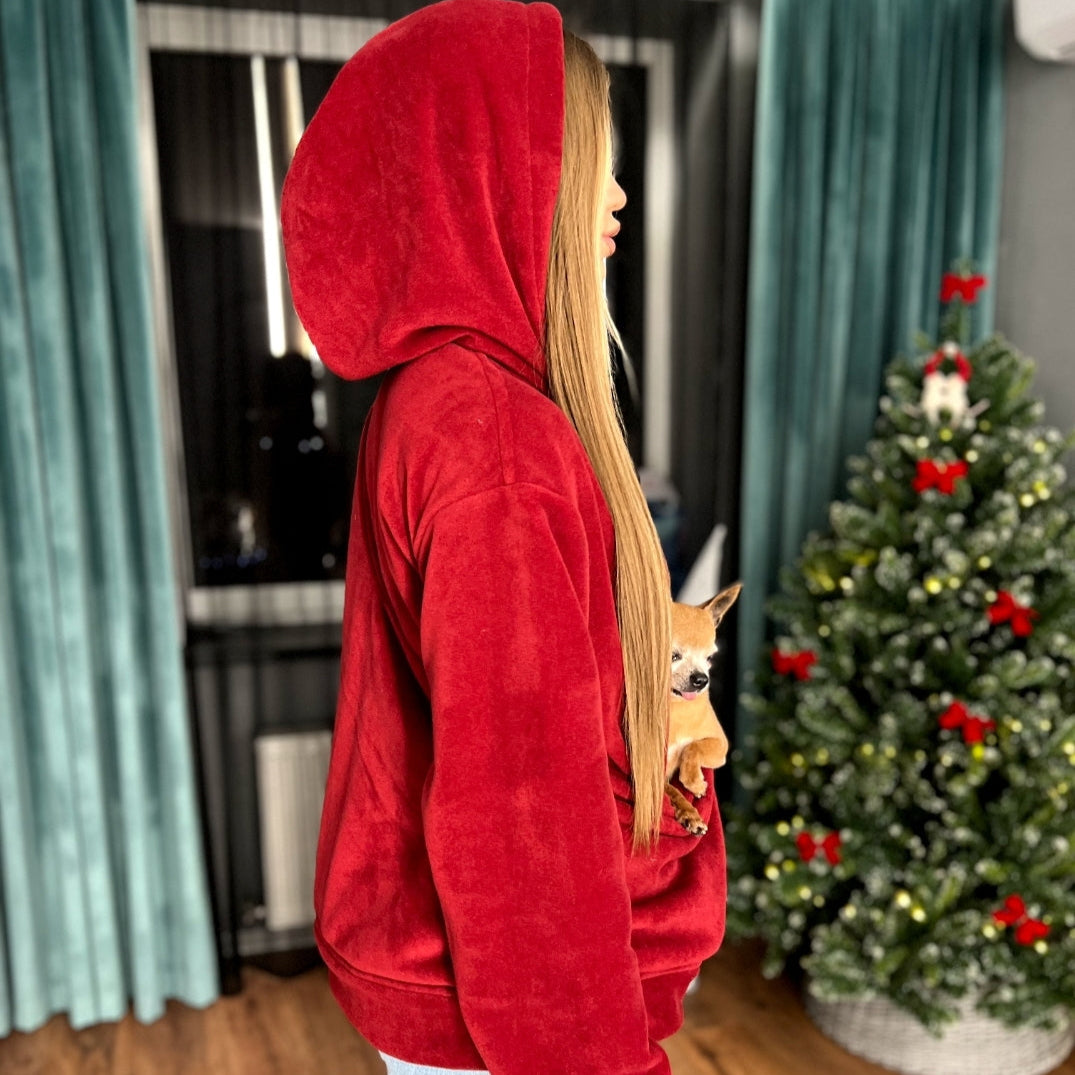 Fleece Kangaroo Hoodie - Red – 2-15 lbs / 1-7 kg (Autumn/Winter)