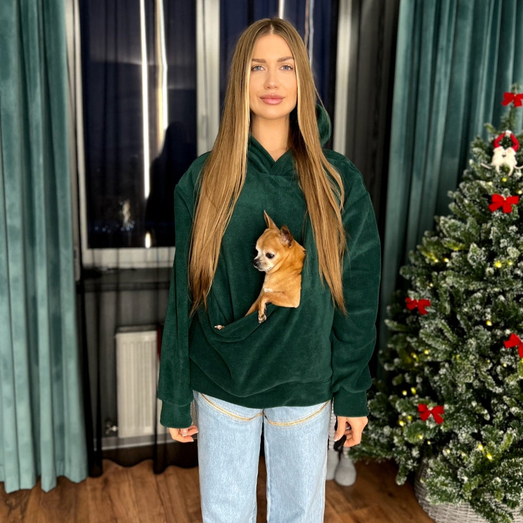 Fleece Kangaroo Hoodie - Dark Green – 2-15 lbs / 1-7 kg (Autumn/Winter)