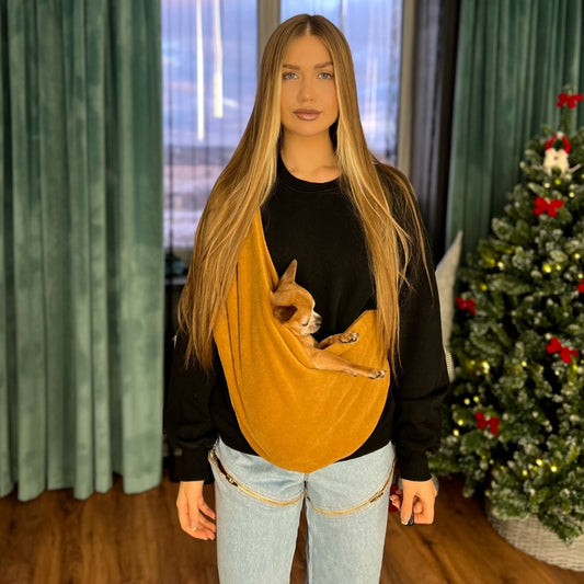 Fleece Pet Sling Carrier – Caramel – 2-15 lbs / 1-7 kg (Autumn/Winter)