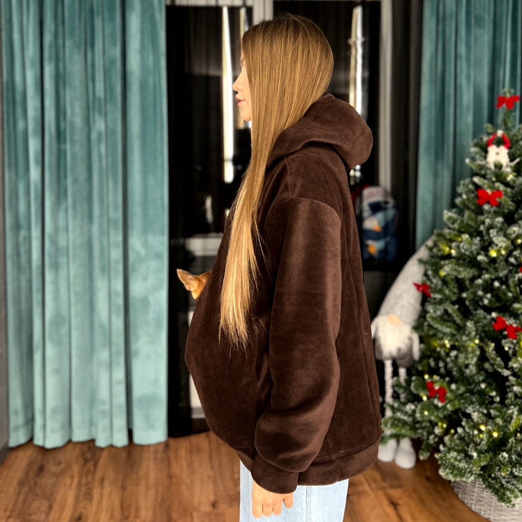 Fleece Kangaroo Hoodie - Chocolate – 2-15 lbs / 1-7 kg (Autumn/Winter)