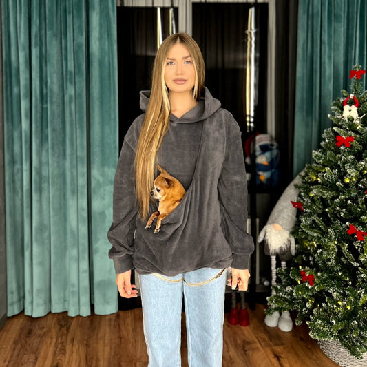 Fleece Kangaroo Hoodie - Grey – 2-15 lbs / 1-7 kg (Autumn/Winter)