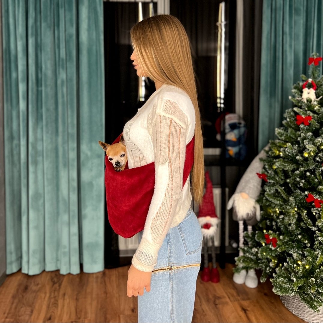 Fleece Pet Sling Carrier – Red – 2-15 lbs / 1-7 kg (Autumn/Winter)