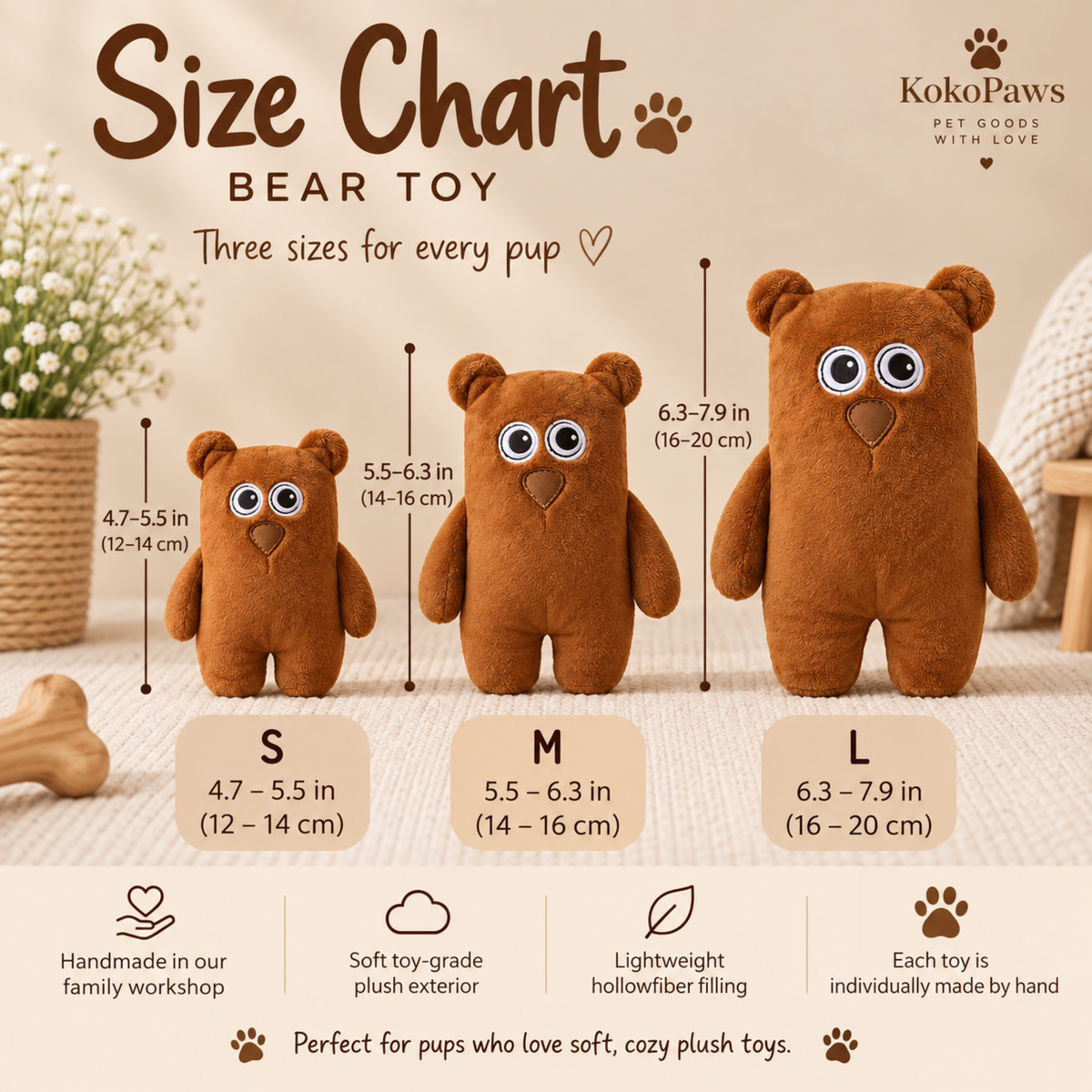 Handmade Plush Dog Toy – Soft Stuffed Bear Toy