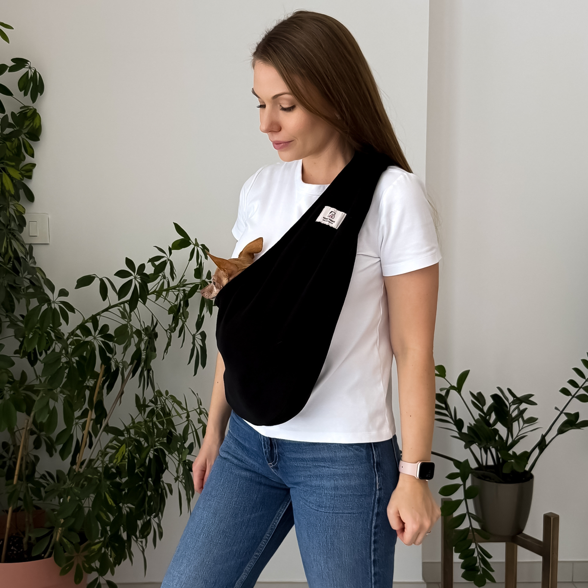 Fleece Pet Sling Carrier – Black – 2-15 lbs / 1-7 kg (Autumn/Winter)