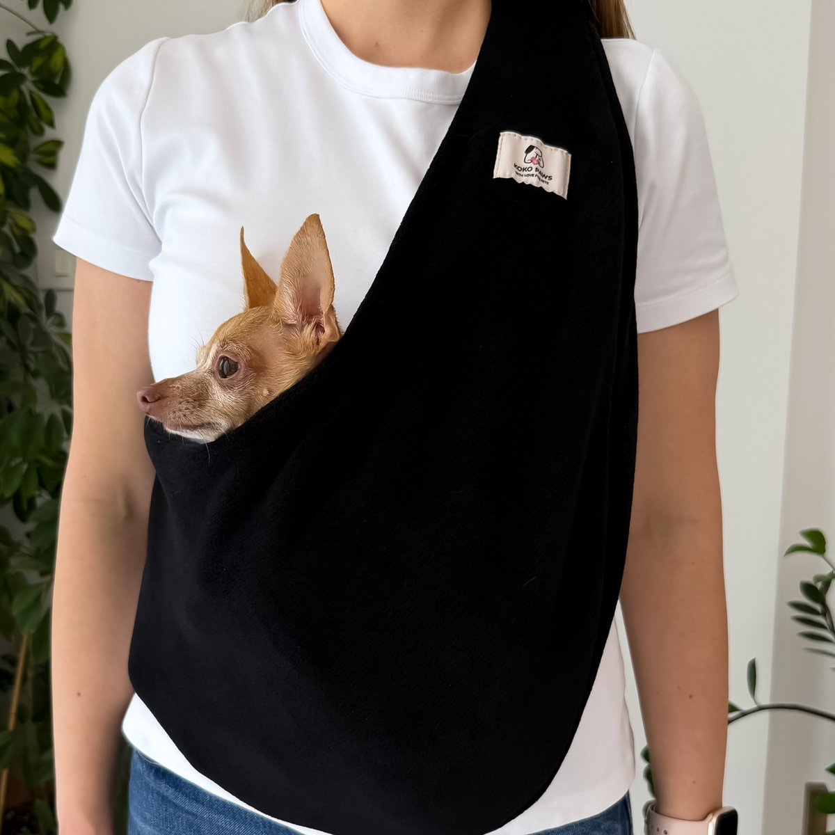 Fleece Pet Sling Carrier – Black – 2-15 lbs / 1-7 kg (Autumn/Winter)