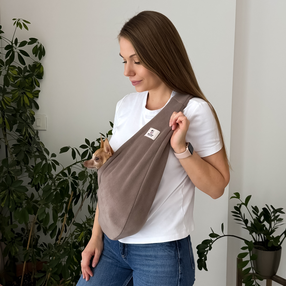 Fleece Pet Sling Carrier – Taupe– 2-15 lbs / 1-7 kg (Autumn/Winter)